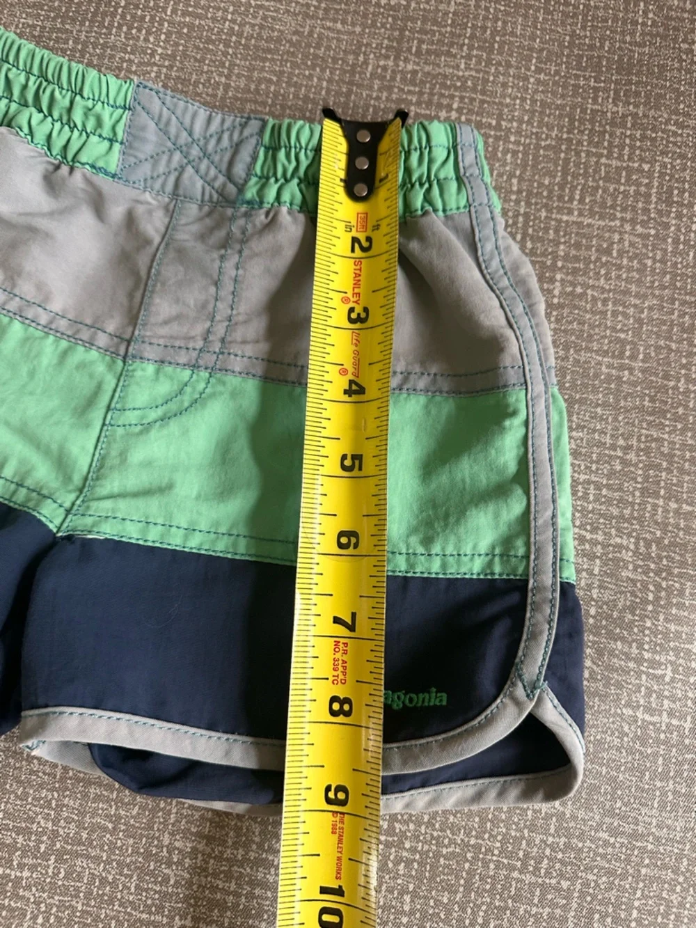 Patagonia Toddler Baggies Shorts 3T Colorblock Green Navy Gray Outdoor